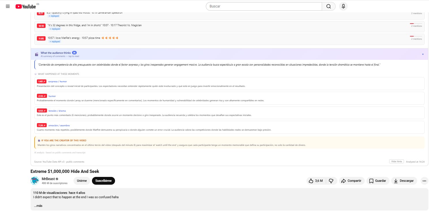 LikePulse moments list with tooltip